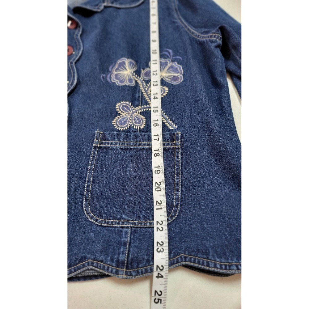 Womens Embroidered Denim Jean Shirt Cuffed Hem Midi Length Casual Everyday - Picture 7 of 12